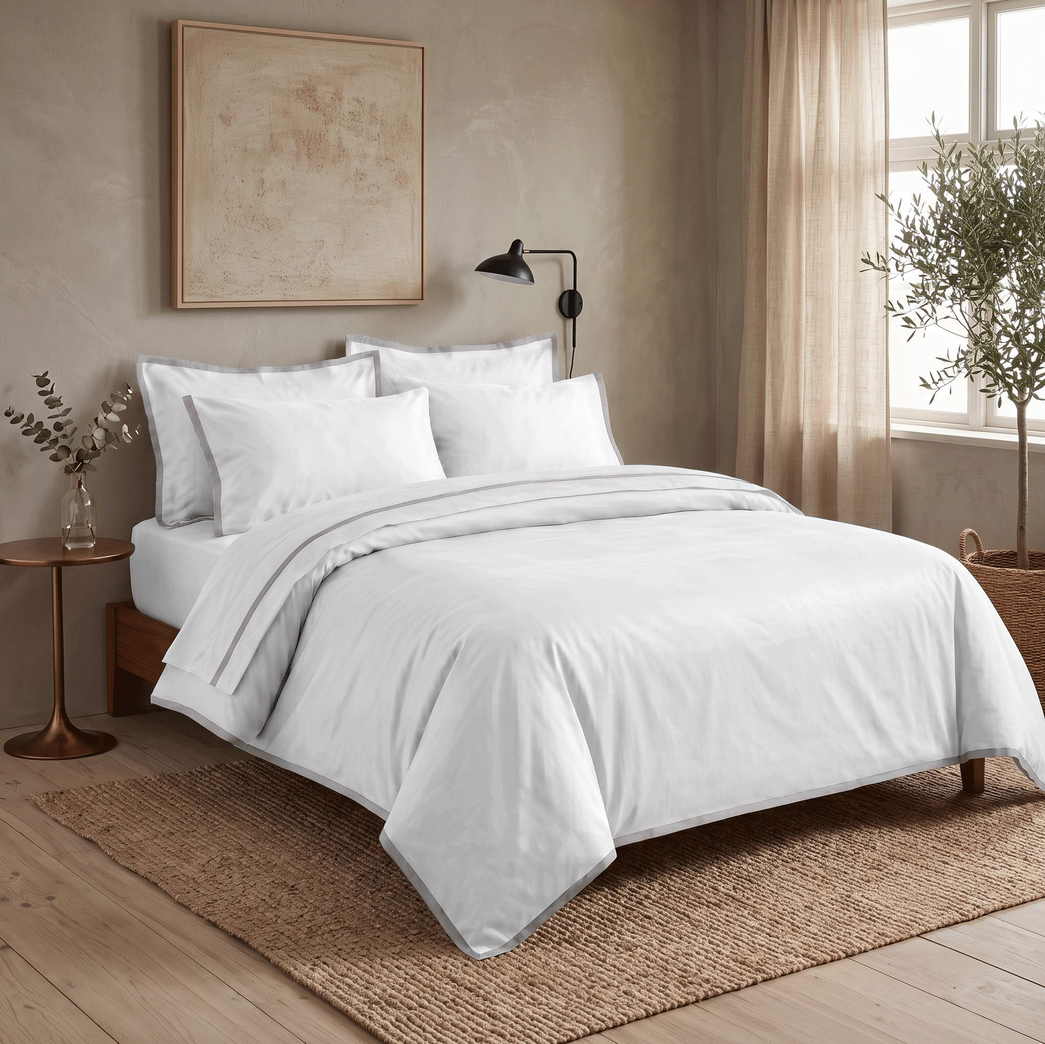 Light Grey Silky Soft Sateen Border Duvet Set