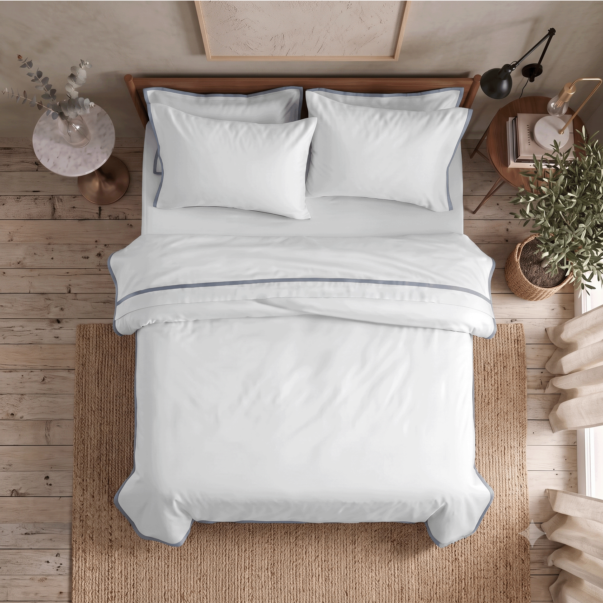 Light Blue Border Sateen Duvet Cover