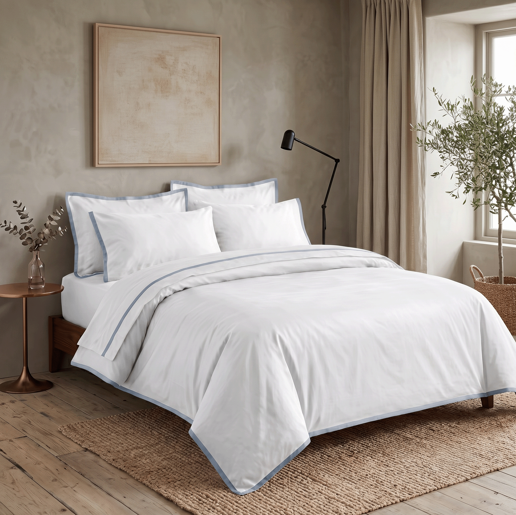 Light Blue Border Sateen Duvet Cover
