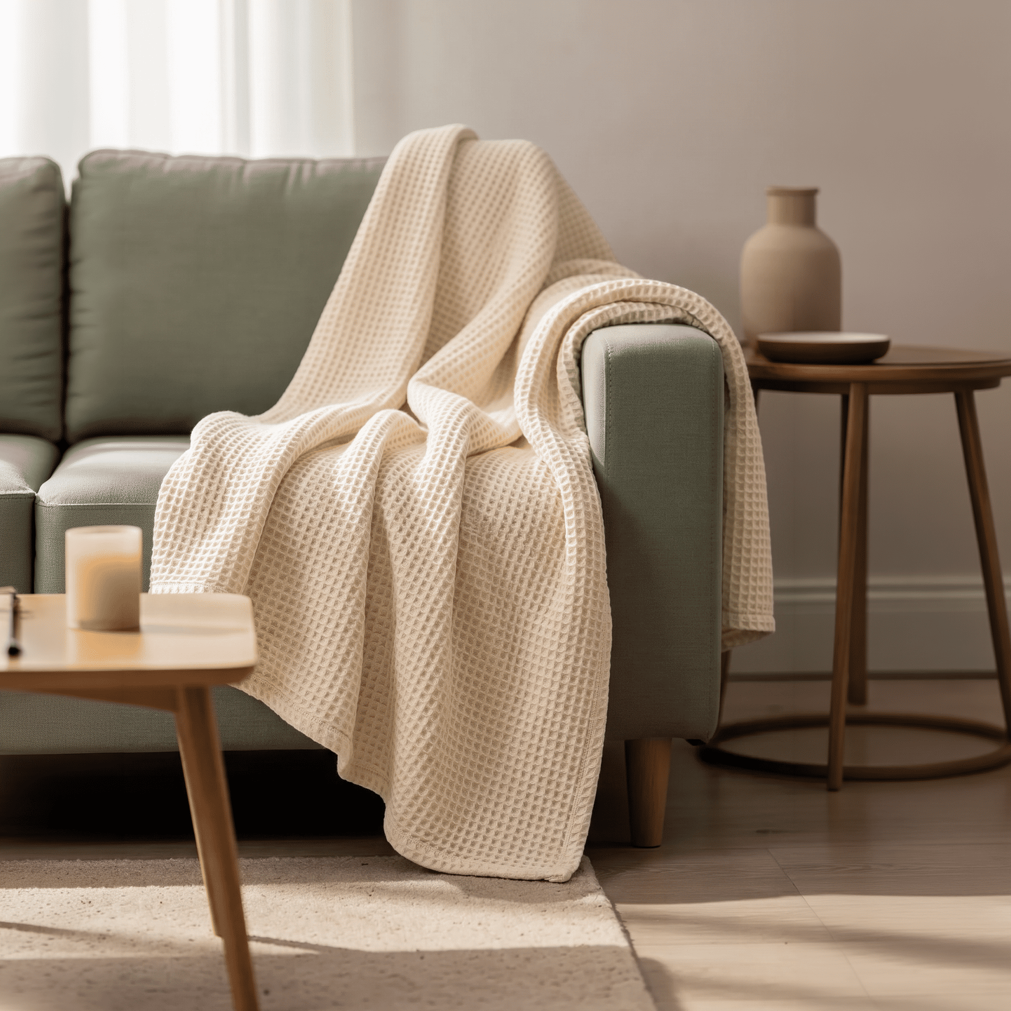 Ivory Waffle Throw