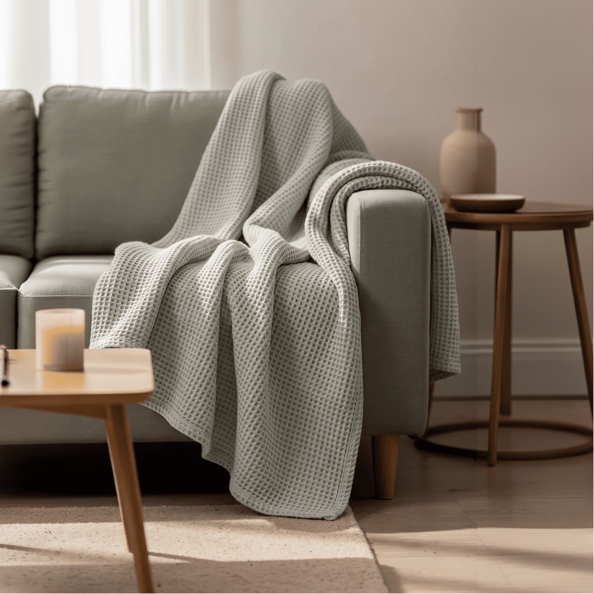 Light Grey Waffle Throw
