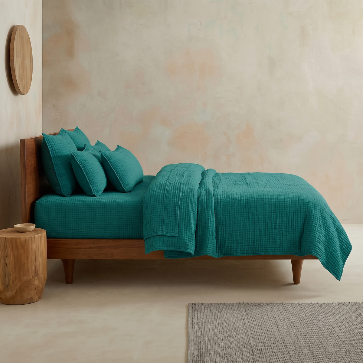 Soft & Breathable 4-Layered Organic Cotton Muslin Duvet Cover - Green Lake