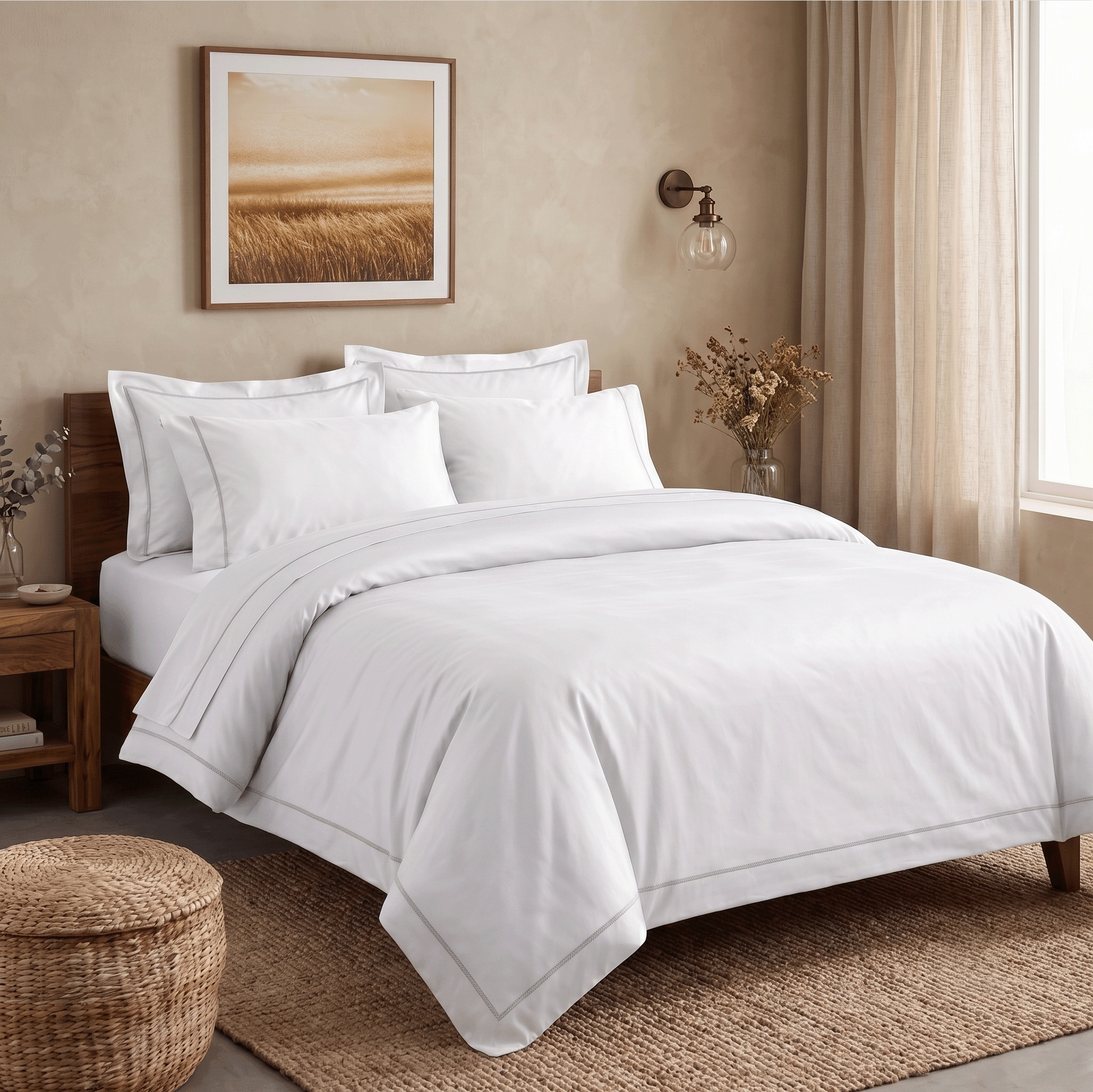 Light Grey Embroidered Sateen Pillowcases