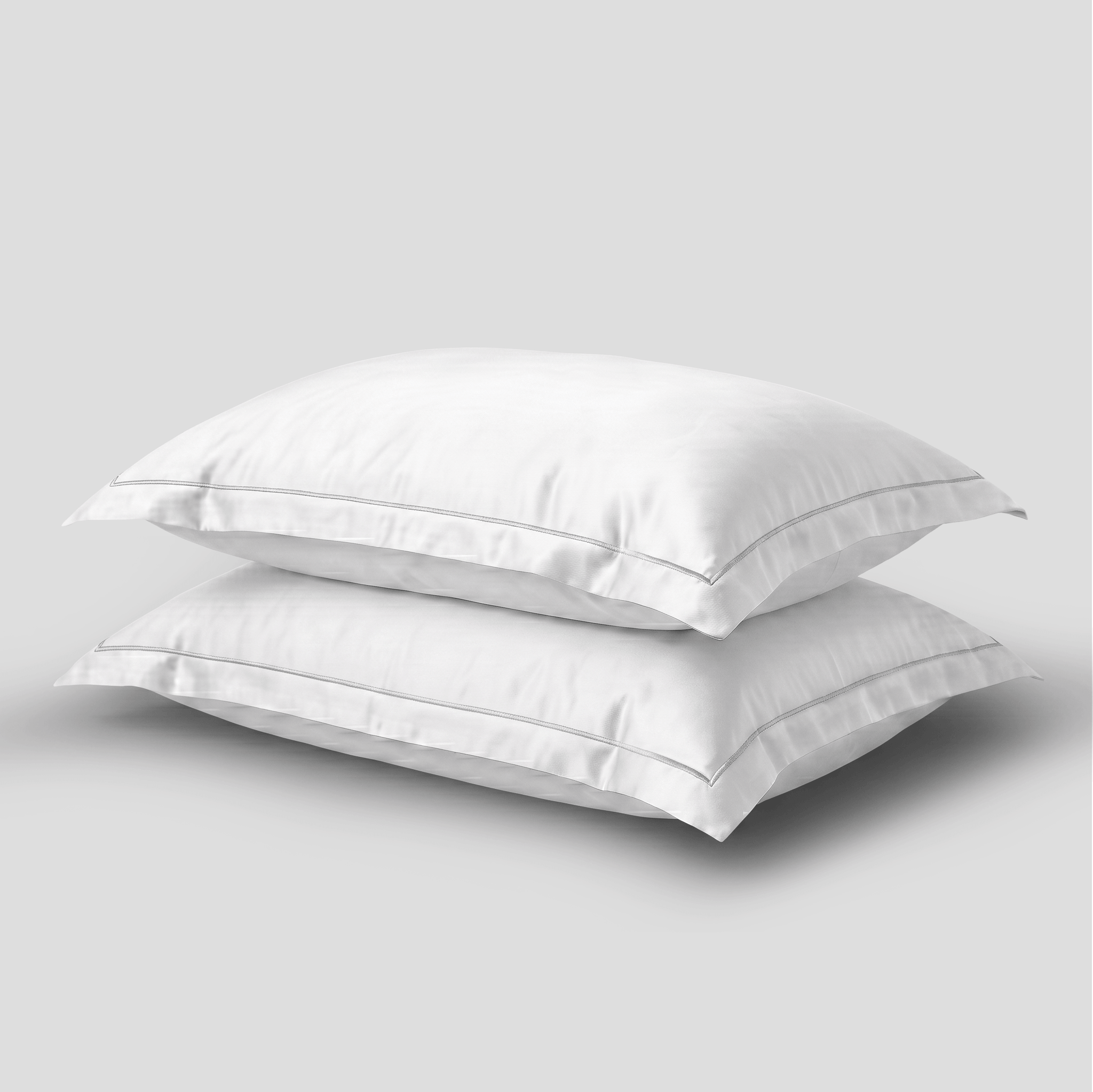 Light Grey Embroidered Sateen Oxford Pillowcases