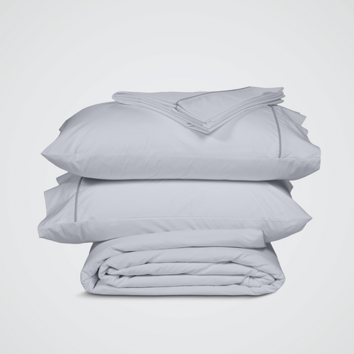 Light Grey Crisp Cool Percale Piped Duvet Set
